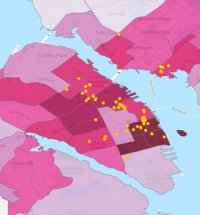 Map with dots indicating Q inclusive spaces